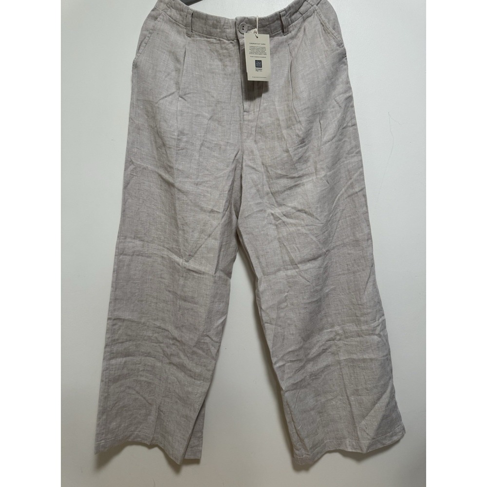 Garnet Hill  100% European Flax Linen Wide Leg Trousers Pants Womens Sz 14 Brown